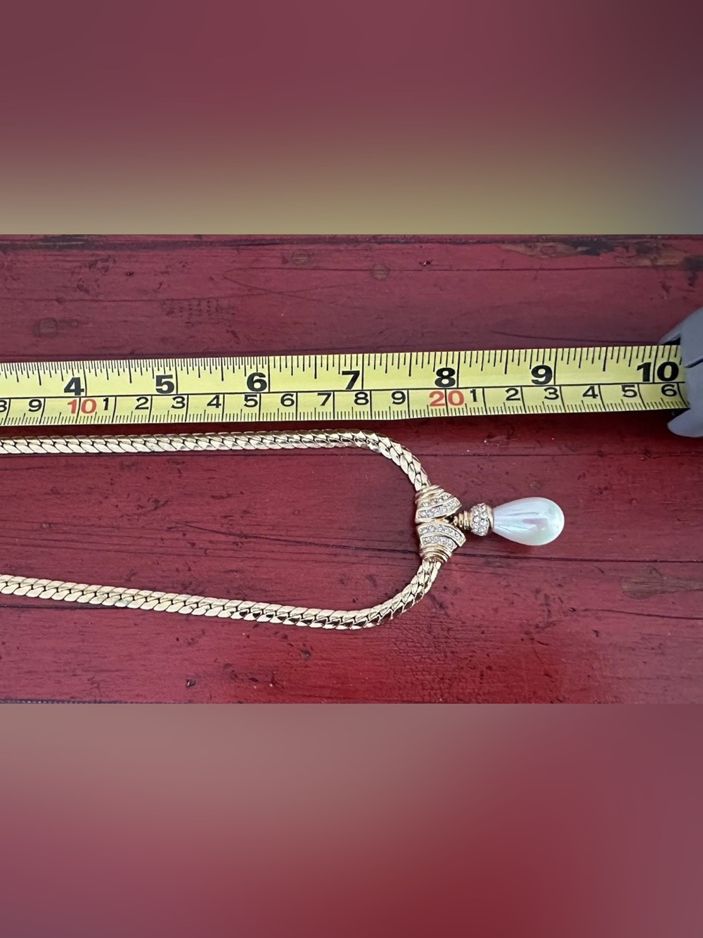 Vintage Christian Dior Teardrop Pearl Dangle Rhinestone Knot Gold Chain Necklace - Picture 7 of 9
